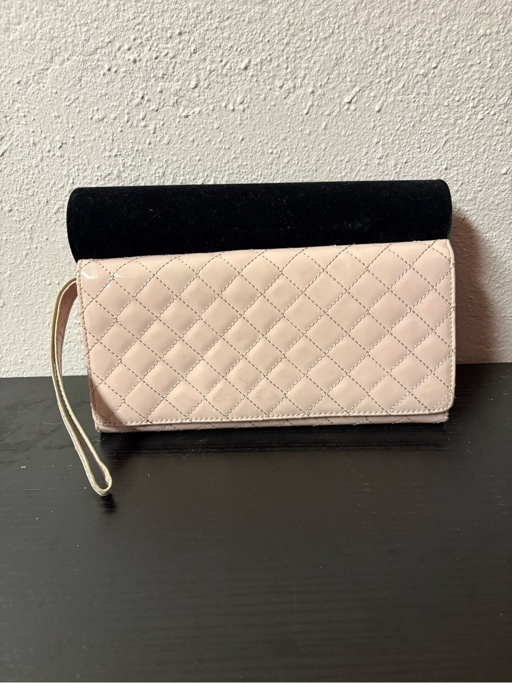 Blush Pink Quilted Patent Faux Leather Wristlet Wallet Clutch